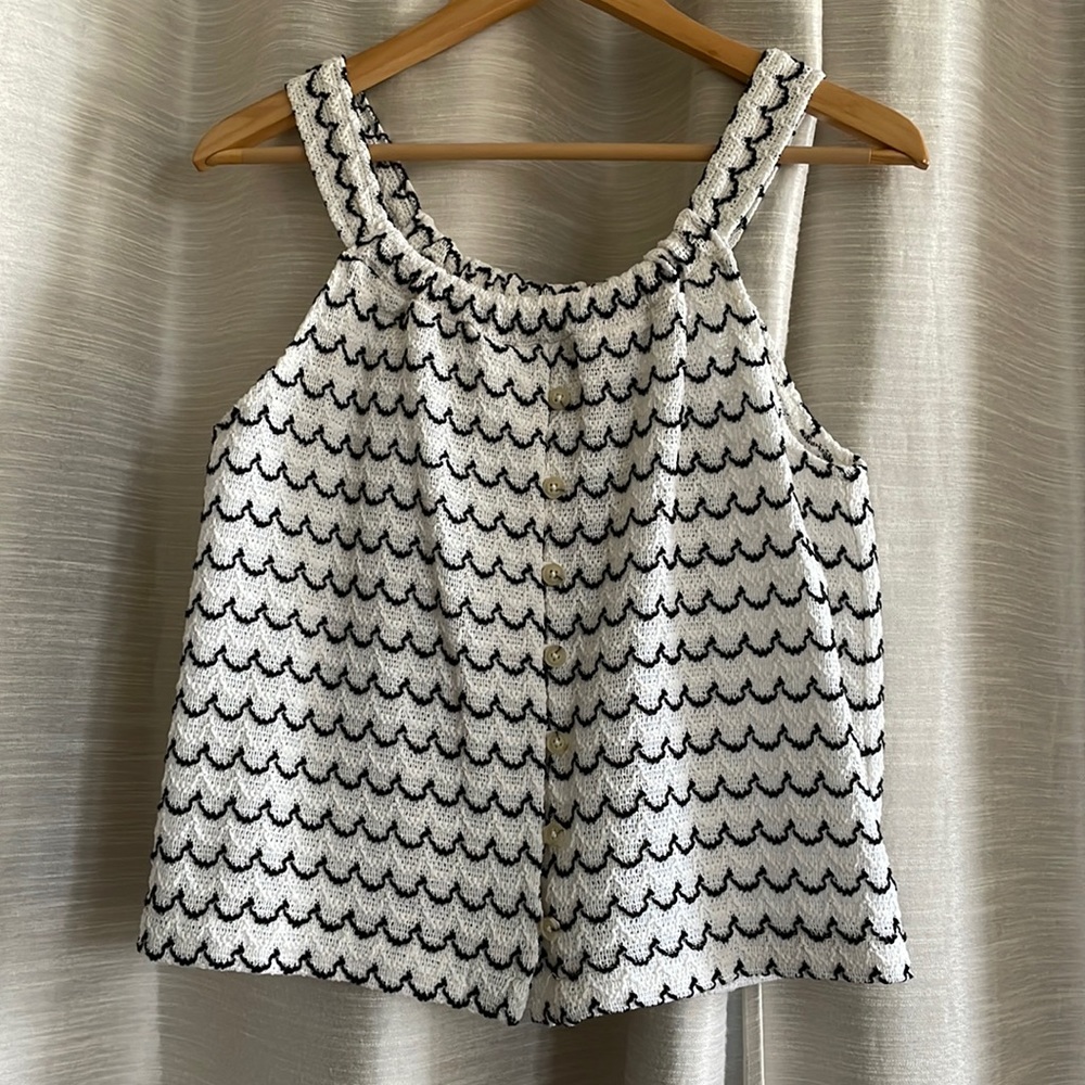 Madewell White and Black Scallop-Pattern Tank Top